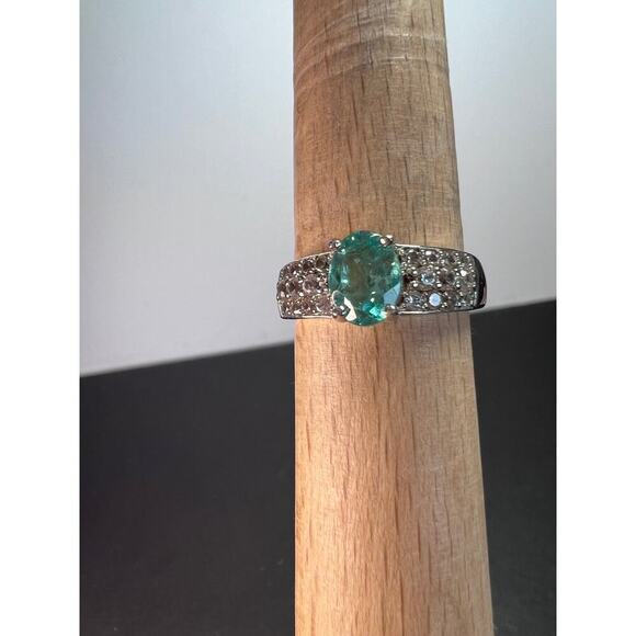 Paraiba apatite and white topaz sterling silver ring size 9 - Picture 8 of 17